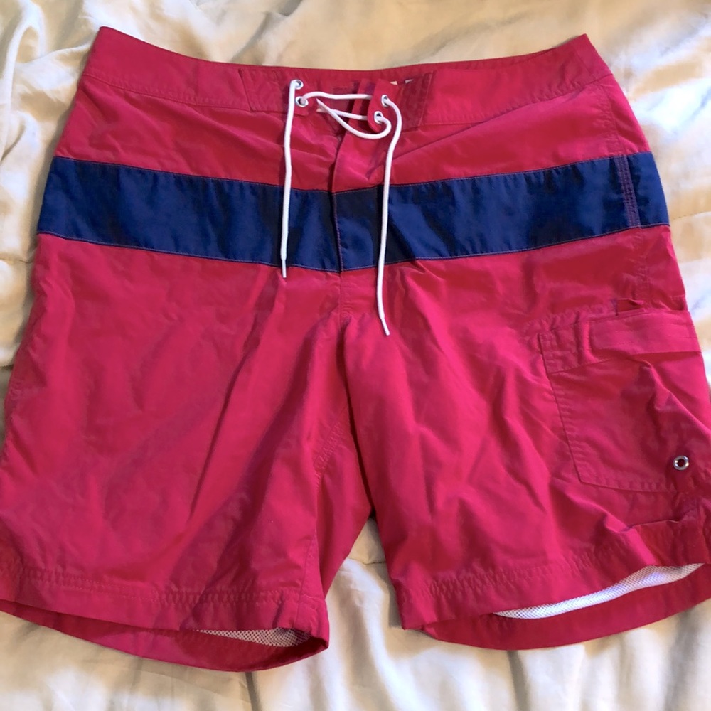 J. Crew Red and Navy Board Shorts, 32” Waist